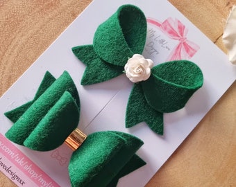 Hunter Green felt hairbow **SOLD INDIVIDUALLY**