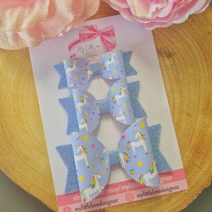 Lilac rainbow glitter unicorn print hairbow **SOLD INDIVIDUALLY**