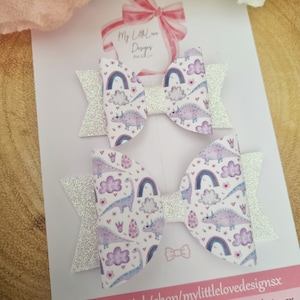 Lilac purple dinosaur printed hairbow **SOLD INDIVIDUALLY**
