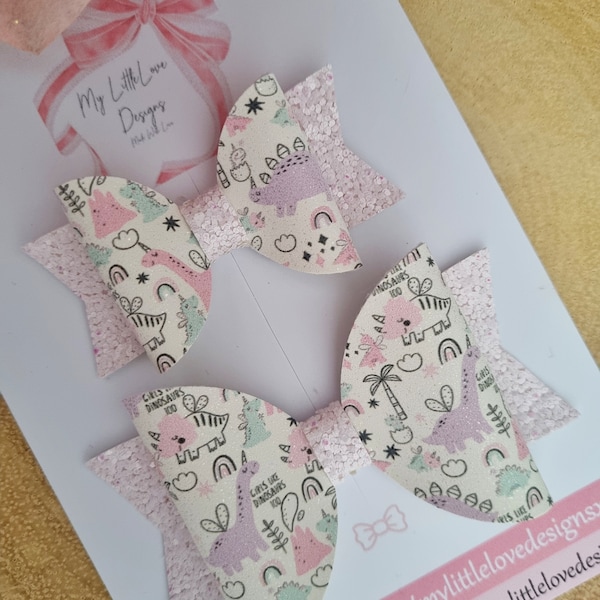 Pink and purple glitter girls dinosaur hair bow **SOLD INDIVIDUALLY**