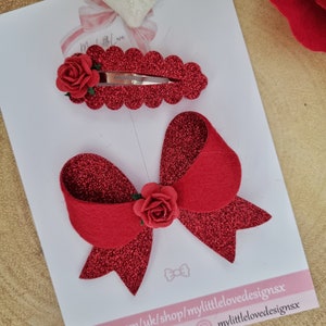 Red felt glitter hair bow **SOLD INDIVIDUALLY**