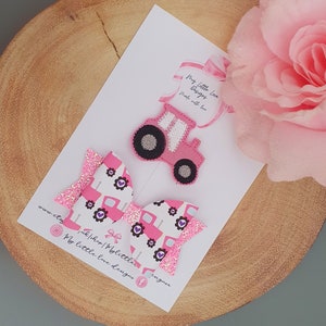 Pink tractor hair bow **SOLD INDIVIDUALLY**