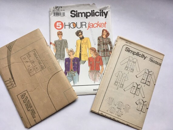Simplicity 7964 Sewing Pattern from 1992 Bust 31 1/2-36   Sizes 8-14. Misses Jacket in Two Lengths with Optional Lining