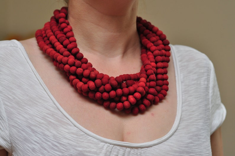 Wood Beaded Necklace Wooden Woman Ornament Red Necklace Red - Etsy