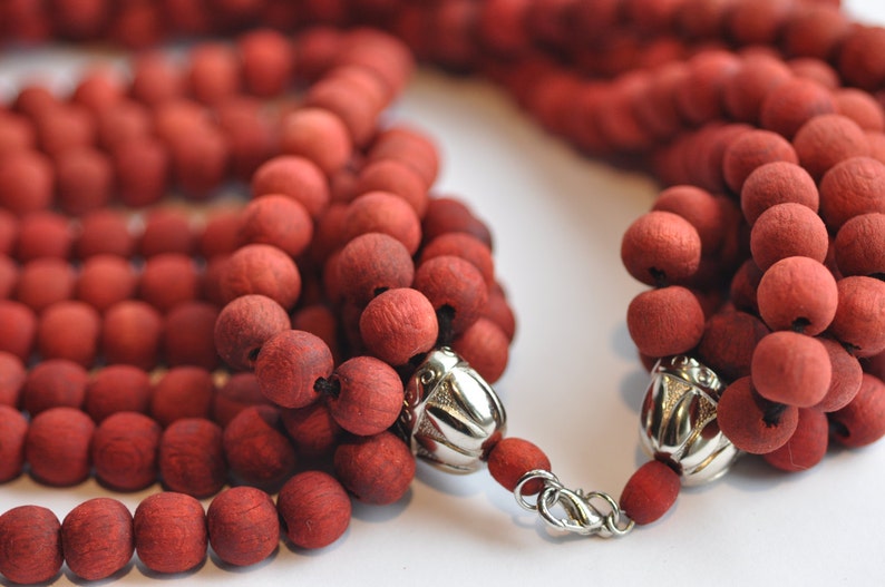 Wood Beaded Necklace Wooden Woman Ornament Red Necklace Red - Etsy