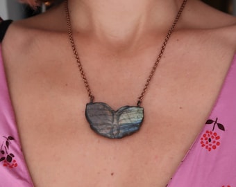 Electroformed Butterfly /Labradorite Necklace, organic jewelry, raw necklace, Crystal necklace