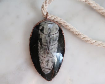 Orthoceras Fossil Talisman | Raw Jewelry | Cotton Rope Necklace