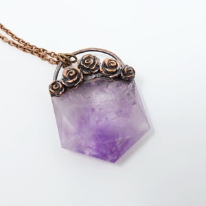Amethyst Rose Necklace, organic jewelry, raw necklace, Crystal necklace image 1