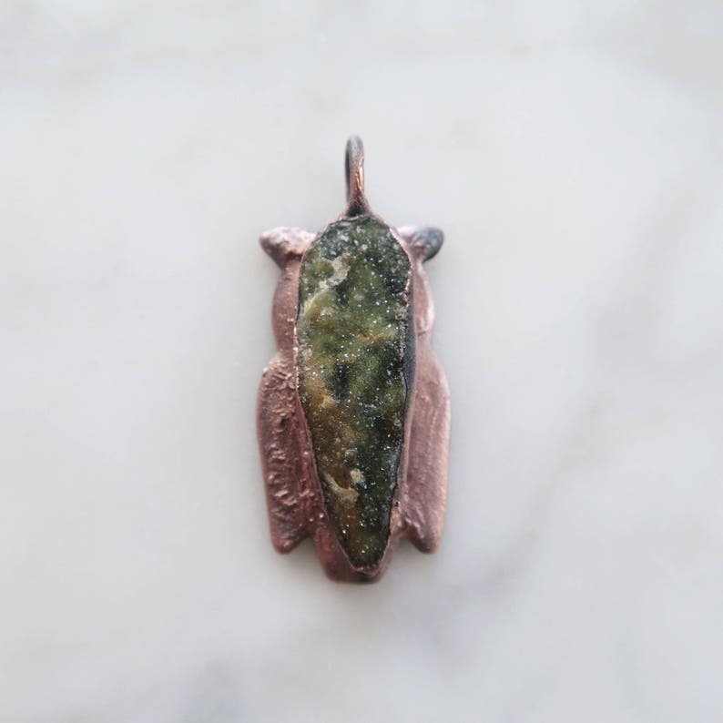 raw necklace organic jewelry Crystal necklace Druzy Green Chrome Chalcedony Owl Necklace