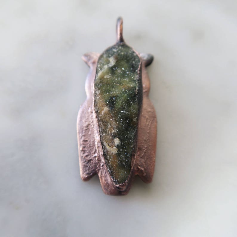 raw necklace organic jewelry Crystal necklace Druzy Green Chrome Chalcedony Owl Necklace
