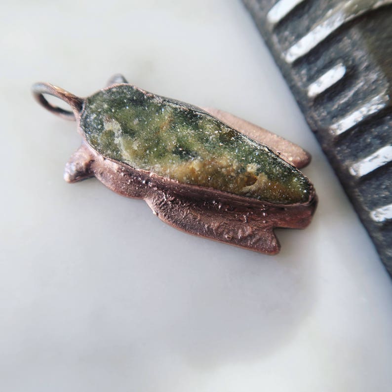 raw necklace organic jewelry Crystal necklace Druzy Green Chrome Chalcedony Owl Necklace