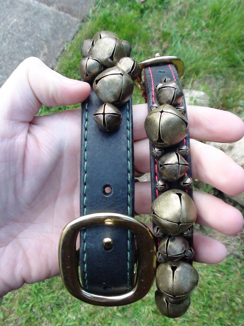 Jingle Bells leather dog collar festive Solstice Christmas Etsy