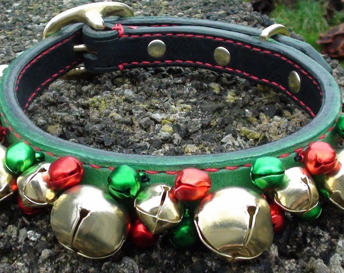 Jingle Bells Leather Dog Collar Festive Solstice Christmas Etsy UK
