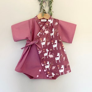Pink Rabbits & Deers-babykimonojurk: newborn romper