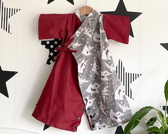 Combo kimono pour bébé bordeaux et grue | barboteuses kimono pour enfants tsuru, kimono bébé unisexe, tenue 1er anniversaire, kimono pour garçon, kimono pour fille