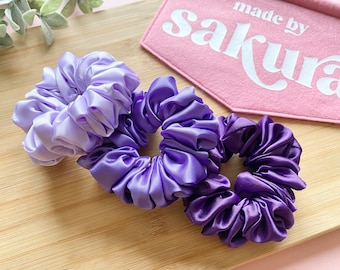 Purple and Lavender set | Satin Silk scrunchies, gift set for her, mum, wife, girlfriend, birthday, bridesmaids, Christmas, mini scrunchies