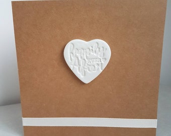 Kraft Wedding card with clay heart motif, engagement, new home, card for them, couple's gift, Valentine's Day, wedding invite