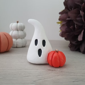 Cute mini clay ghost with pumpkin
