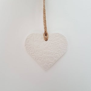 Heart shaped clay tag with pretty embossed floral design, gift for her, gift tag, wedding favour, clay diffuser, wine tag, heart wall image 2