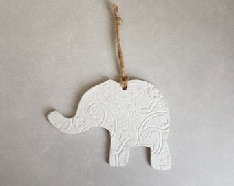 Paisley elephant clay tag, nursery decoration, baby shower favour, new baby gift, hanging decoration, wall art, gift tag, gift for them