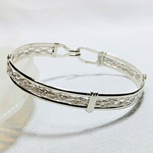 12196 - Slim Double Braid Silver Cuff Bracelet