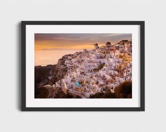 Santorini Sunset Fine Art Photography Print, Greece Wall Art, Mediterranean Coastal Landscape