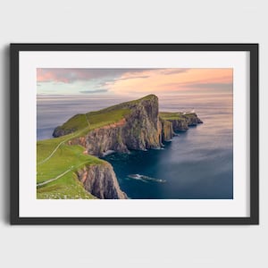 Scottish Lighthouse Wall Art Print, Scotland Sunset Seascape, Isle of Skye Coastal Photography, Ocean Landscape Poster, Neist Point Photo