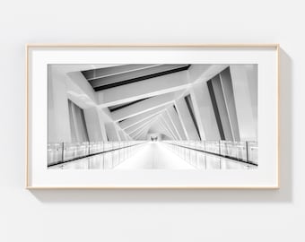 Black and White Modern Architectural Bridge Photograph