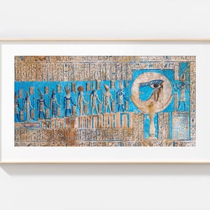 Dendera Temple Eye of Horus Wall Art: Ancient Egyptian Carving Print | Historical Sacred Symbol Decor