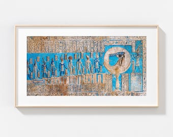 Dendera Temple Eye of Horus Wall Art: Ancient Egyptian Carving Print | Historical Sacred Symbol Decor