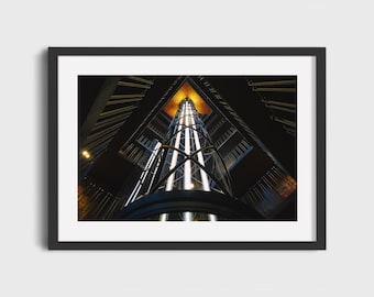 Futuristic Elevator Architecture | Modern Geometric European Wall Art Print for Urban Home Decor