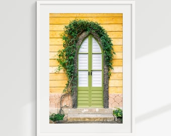 Charming Green Door Wall Art Sintra Portugal Yellow House Print Rustic Cottage Decor Photography