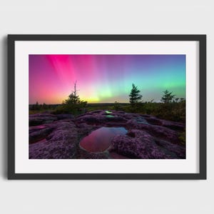 Vibrant Aurora Borealis Over Bear Rocks: Colorful Appalachian Night Sky Wall Art Print