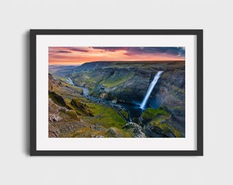 Haifoss Waterfall Iceland – Nordic Landscape Wall Art Print
