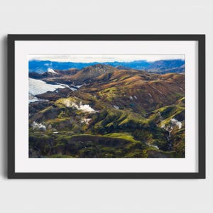 Ethereal Iceland Highlands Aerial Print: Landmannalaugar Steam Landscape Wall Art on Various Mediums