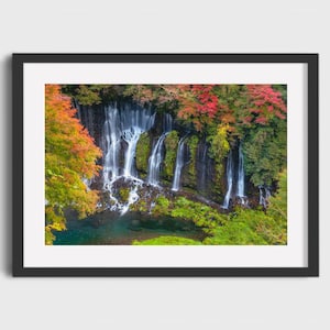 Serene Shiraito Autumn Waterfall Wall Art – Nature Photography Print for Home & Office Décor | Japan Waterfall | Japanese Landscape