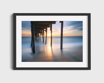 Ocean Sunrise Pier Wall Art Print, Beach Sunrise, Seascape Art, Modern Coastal Decor, Ocean Waves