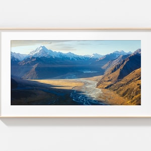 Aoraki Mount Cook Aerial Print: New Zealand Landscape Photography - Braided River Valley Wall Art