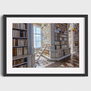 Elegant Baroque Abbey Library Wall Art | Historic European Bookroom Print for Book Lovers