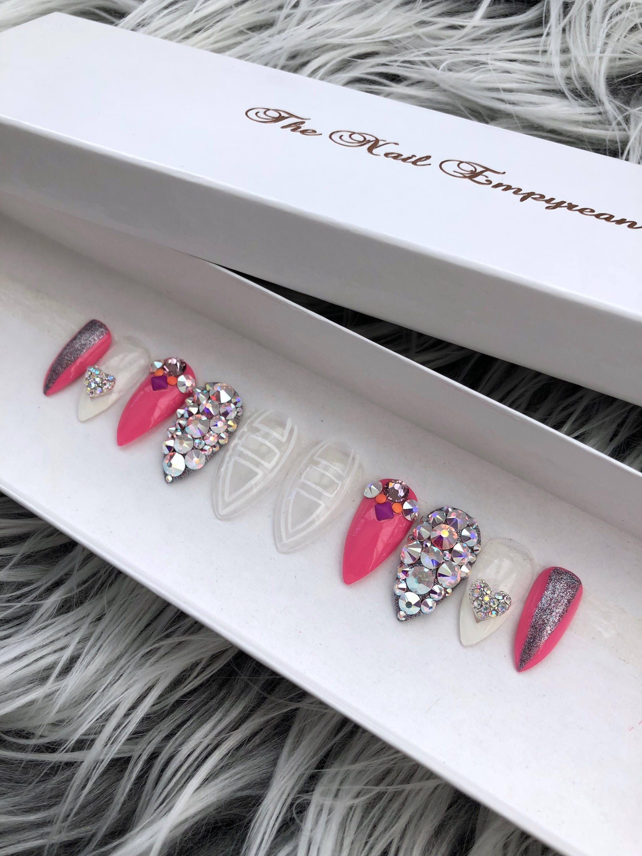 Hand Painted Press on Nails Pink Nails False Nails | Etsy