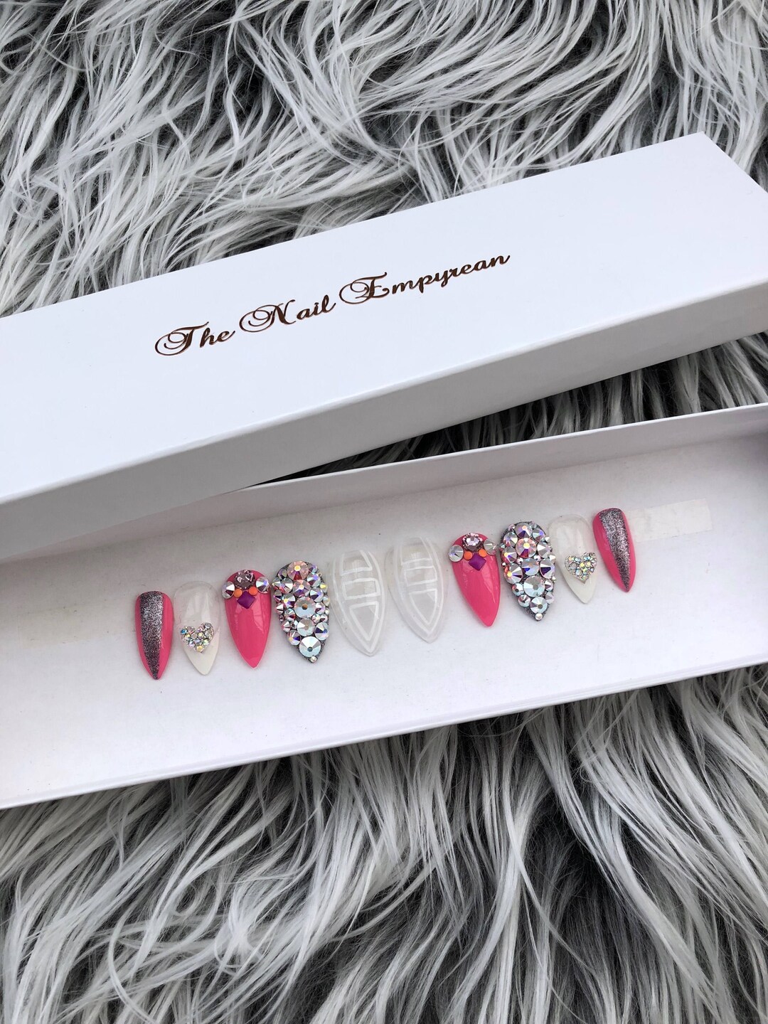 Hand Painted Press on Nails Pink Nails False Nails Stiletto Nails Stiletto False Nails Fake