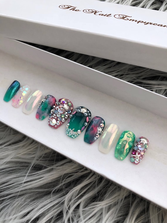 Mermaid Press on Nails Coffin Nails Mermaid Gifts - Etsy