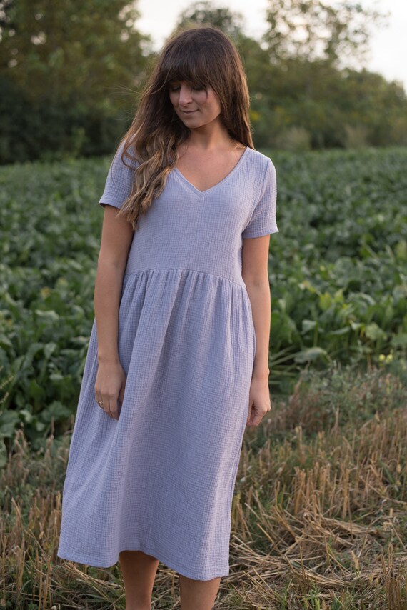 Long Lavender Dress Double Gauze Dress Iris Muslin Summer - Etsy Canada