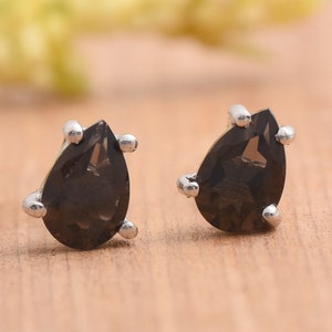Smoky Quartz Stud Earrings, 925 Sterling Silver, Quartz Jewelry, Quartz Earrings, Birthstone Earrings, Women Stud Earrings, Minimalist Gift