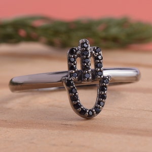 Hamsa Hand Ring, 925 Sterling Silver Rings, Black Spinal Rings, Gemstone Rings, Birthstone Rings, Gift For Her, Minimalist Rings, Mother Day