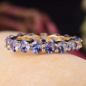 Tanzanite Eternity Band Ring, Tanzanite Ring, Tanzanite Full Eternity Band, Purple Tanzanite Band, 925 Silver Rings, Handmade Gift Women