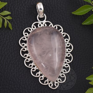 Rose Quartz Pendant, 925 Sterling Silver Pendant, Rose Quartz Gemstone Silver Necklace, Gift For Her Pink Pendant, Gift For Him Pendant
