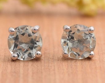Natural Green Amethyst Earrings, Gemstone Earrings, 925 Sterling Silver, Green Amethyst, Birthstone Earrings, Gift for Mom, Minimalist