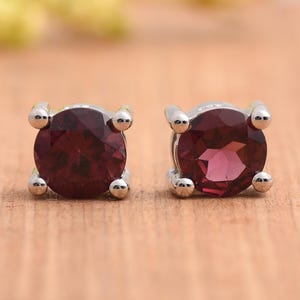Rhodolite Garnet Stud Earrings, 925 Sterling Silver Earrings, Rhodolite Stud Earrings, Gemstone Stud Earrings, January Birthstone Earrings.