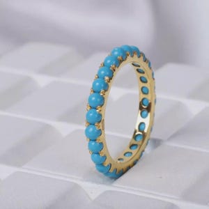 Turquoise Eternity Band Ring: Sterling Silver Stacking Ring